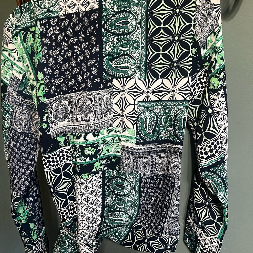 Loft Nwot Patchwork Wrap Blouse - Deep Space Blue… - image 6